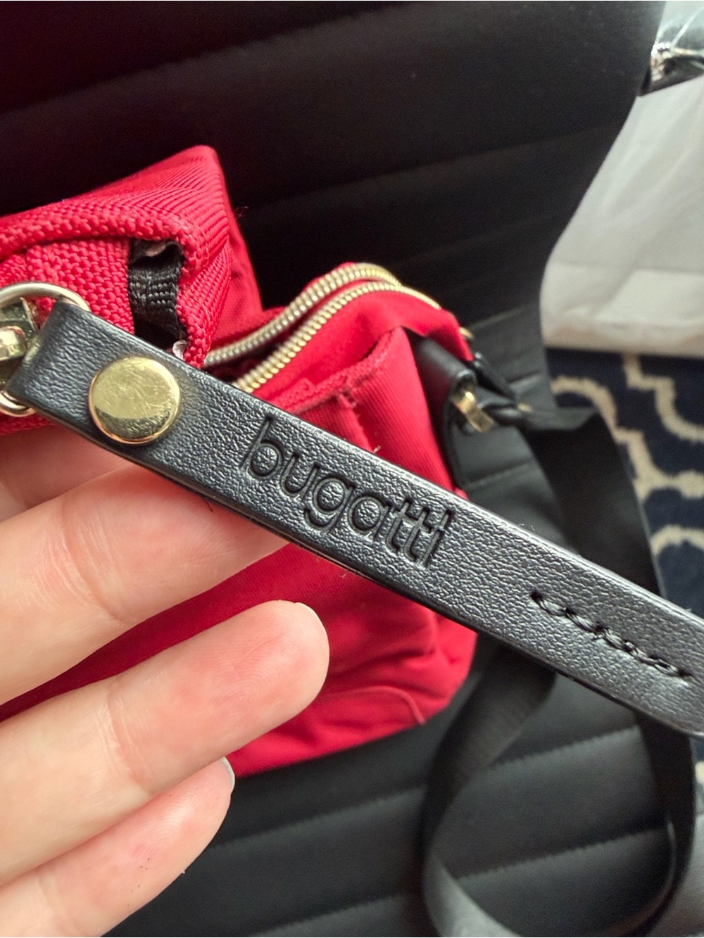 Bugatti Red Crossbody Bag with Black Strap and Gold Buckle - Picture 5 of 9